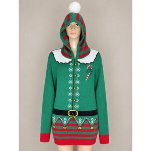 Ugly Christmas Sweater Co Elf Hoodie Pullover Unisex Large